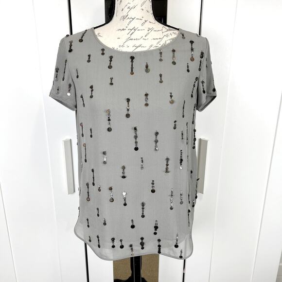 Theory Baji S Metal Droplets Grey Silk Blouse Size Small - Picture 1 of 10